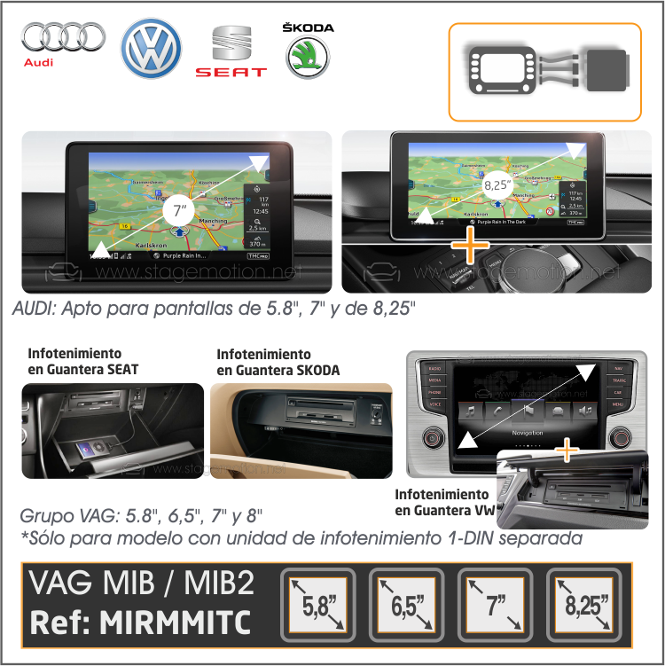Interface Cámaras Visión + Video AUX Audi/VW/SEAT/SKODA/Porsche MIB Touch 5,8&quot;/6,5&quot;/7''/8''/8,25&quot;/9.2&quot;