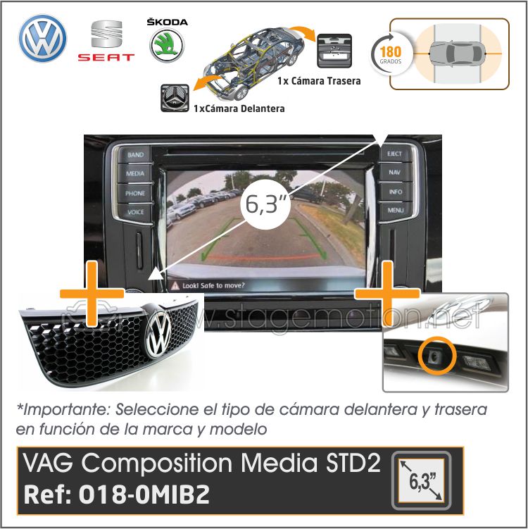 Kit 180º Visión Perimetral universal Composición Color MIB Discover o Entry/STD2 para VolksWagen