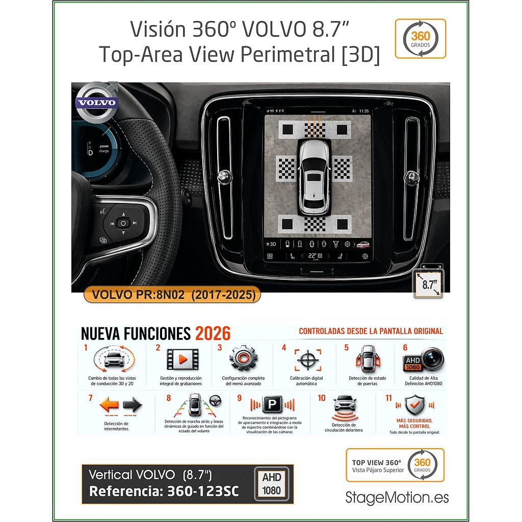 Kit Top-View 360 + Interface AHD - VOLVO Vertical 8.7" (2016-2026)