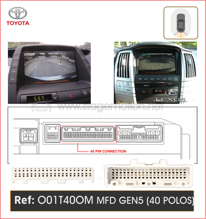 Cableado Cámara Trasera MFD GEN5 Toyota/Lexus (40 polos)