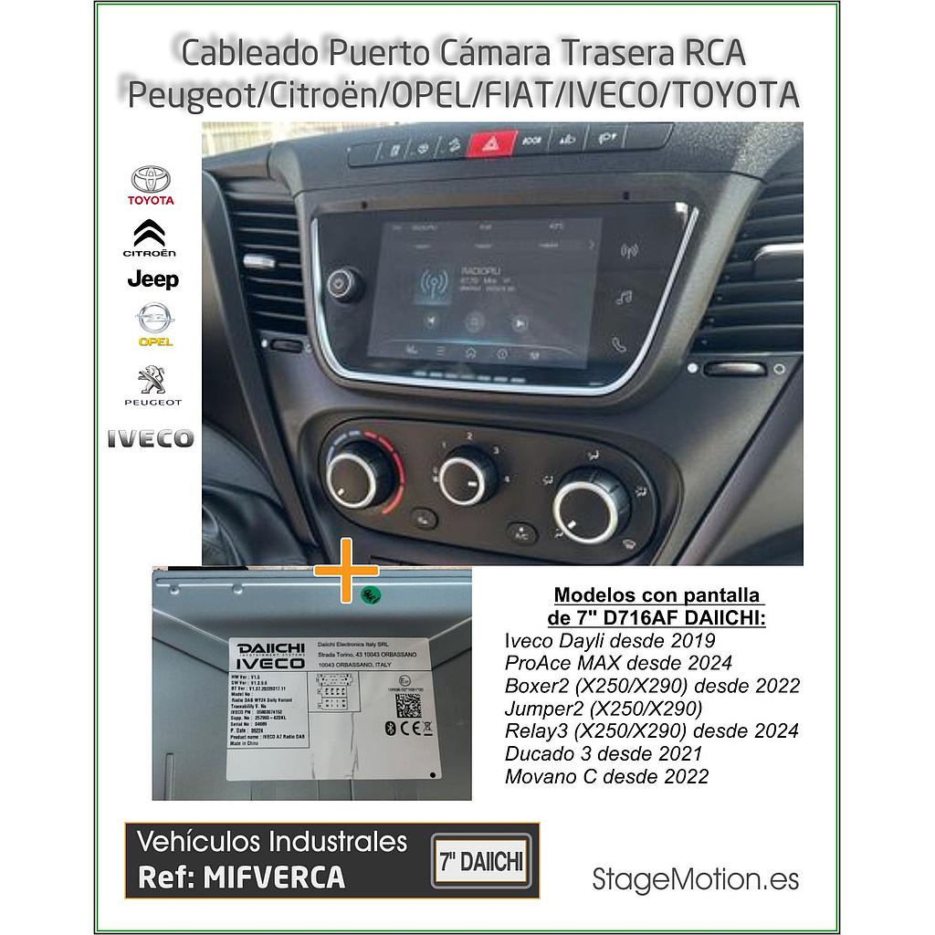 Cableado Cámara Trasera Boxer2 / Jumper2 / Movano / Pro-AceMAX / Ducato 3 / IVECO Daily HI-CONNECT 7” *Fabricación Daichi (RCA)