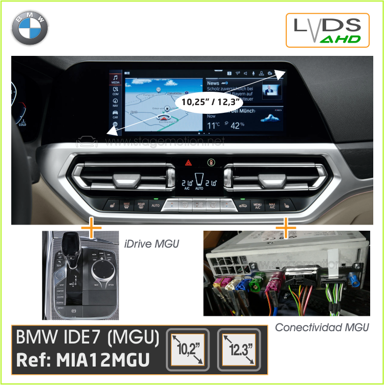 Interface AHD BMW MGU Cámaras + Vídeo AUX 8.8&quot;/10,25&quot;/12.3&quot; (ID7 PR: S6C4A/S6U3A)
