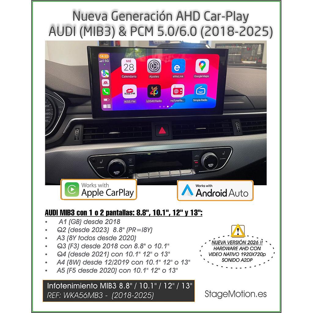 Kit Wireless Car-Play + Android Auto + Visión AHD AUDI (MIB3) &amp; PCM 5.0/6.0 (2018-2025)