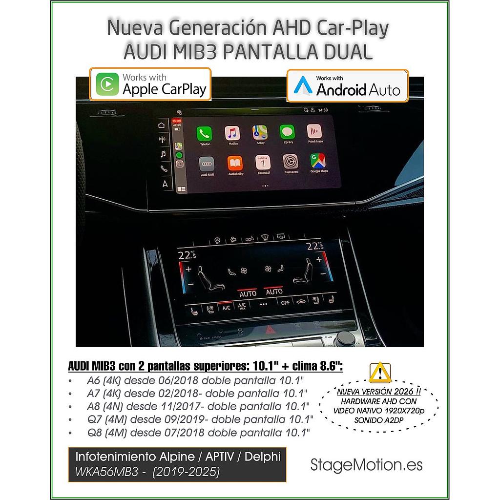 Kit Wireless Car-Play + Android Auto + Visión AHD AUDI MIB3 10&quot;/13&quot; (2018-2025)