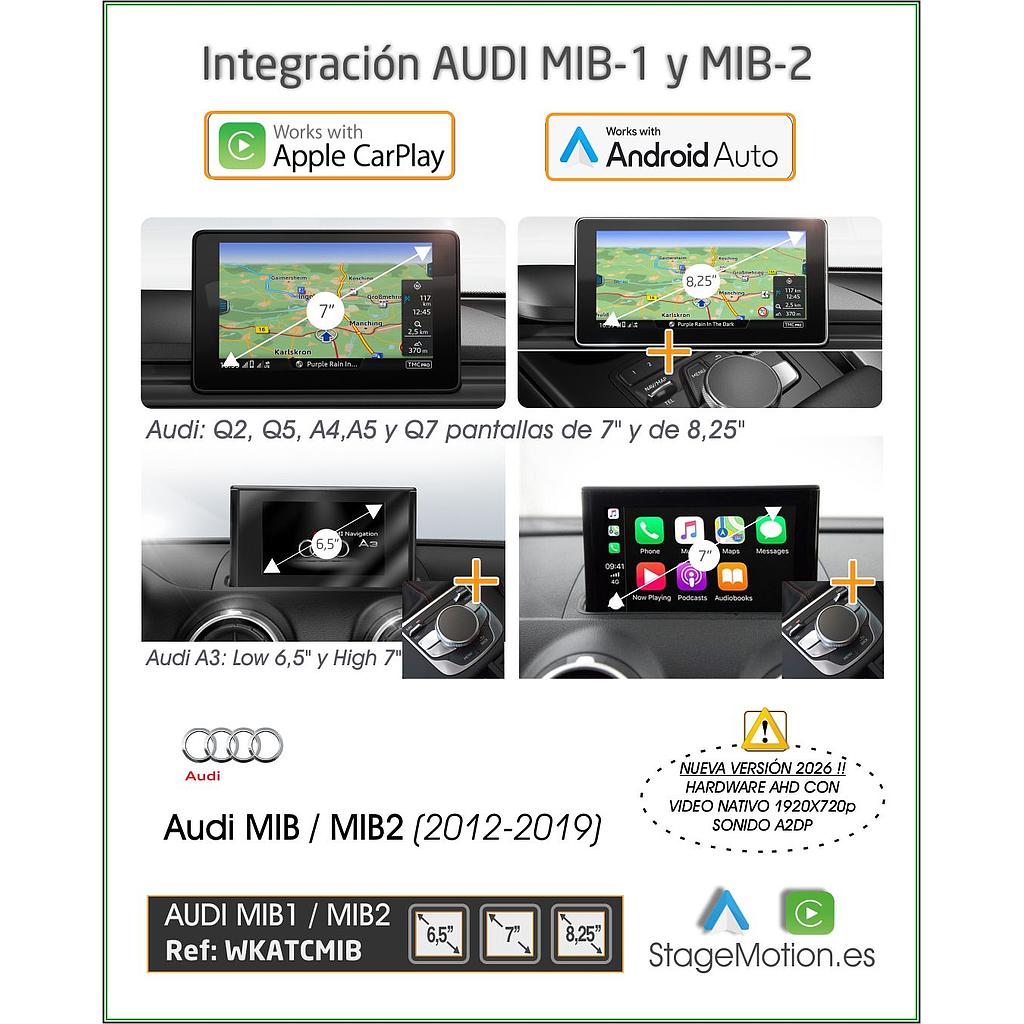 Kit Plus Audi MIB/MIB2 (Q2/A3/A4/A5/Q5 2014-2019) Car-Play/AndroidAuto Wireless + Mirror-Link + USB + Visión AHD 180º