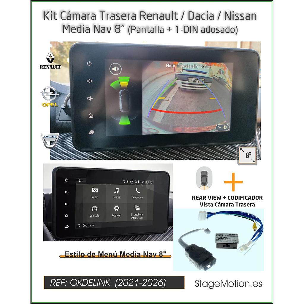 Kit Cámara Trasera + Cableado + Codificador Renault/Dacia/Nissan MediaNAV/Media DISPLAY 8" *Pantalla + 1-DIN adosado
