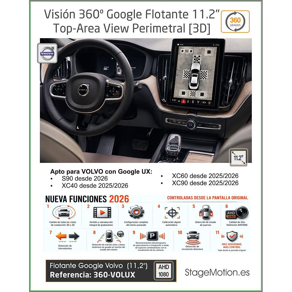 Kit Top-View 360 Volvo Google Flotante 11.2" (desde 2025)