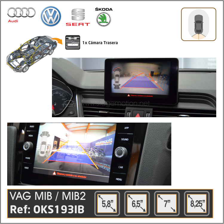 Kit RVC AHD Integrado Audi/VW/Skoda/Seat MIB2 5.8"/6.5"/7"/8"/9.2"
