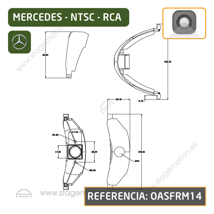 Cámara Frontal Específica RCA MB Clase C-205 (08/2018>>) Calandra frontal tipo estándar *No Sport AMG