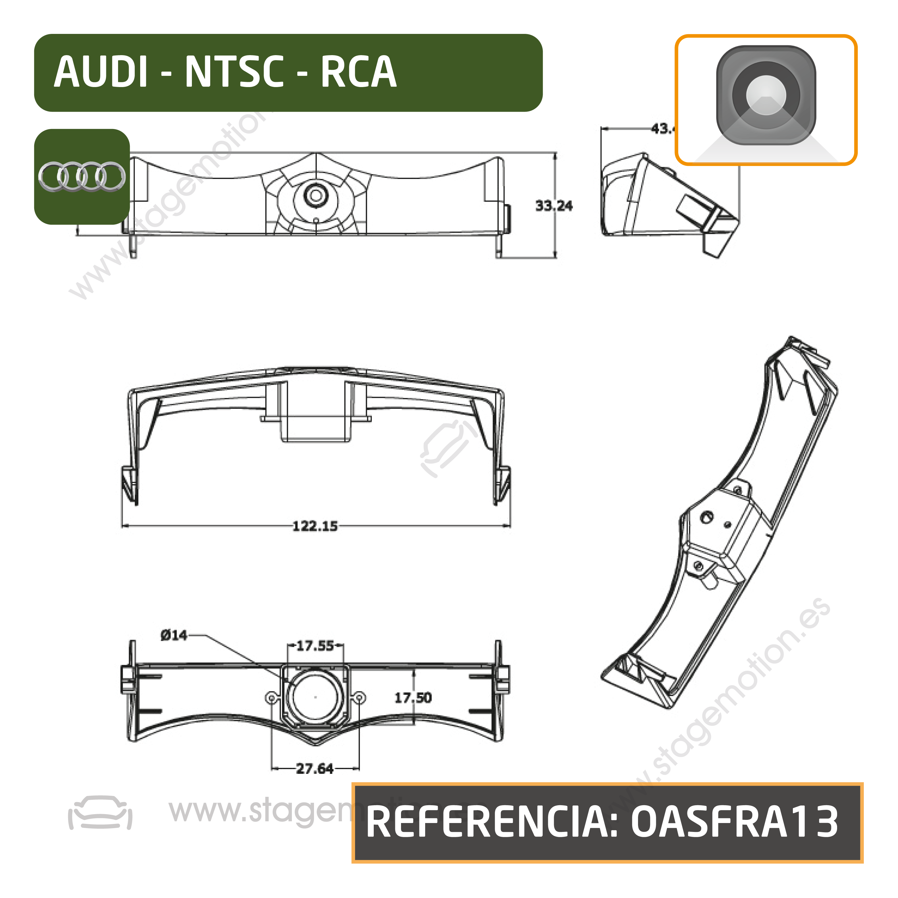 Cámara Frontal Específica RCA Audi A4 (8W 2015-2019)