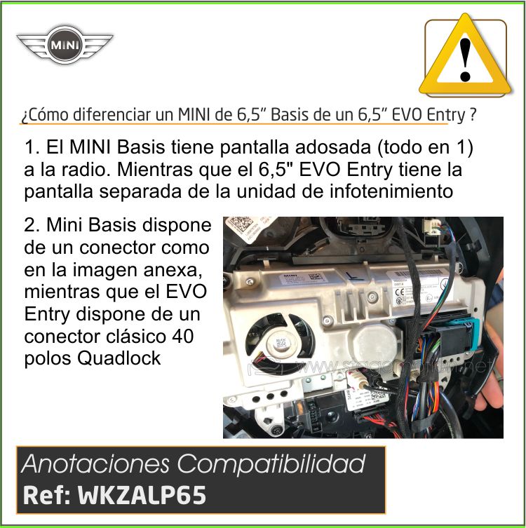 Kit Car-Play Wireless + Android Auto + USB + Cámaras Visión 180º Específico MINI (Alpine Basic 6,5") "Pantalla+Radio, todo en 1"