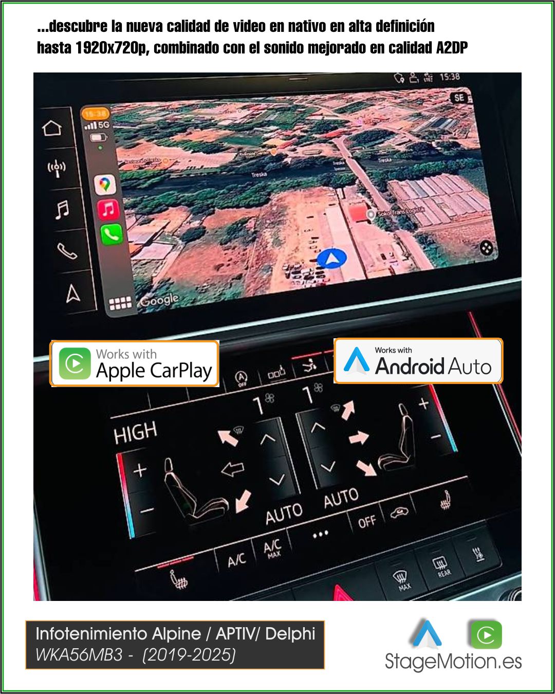 Kit Wireless Car-Play + Android Auto + Visión AHD AUDI MIB3 10"/13" (2018-2025)
