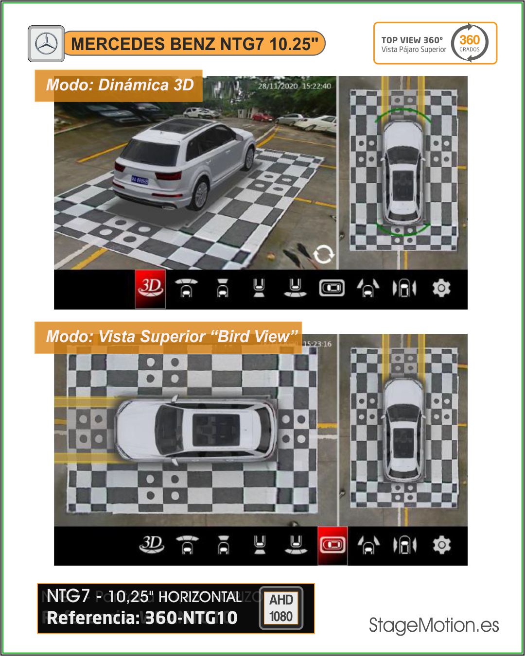 Kit Top-View 360 + Interface AHD - NTG7 Táctil 10,2" (pantalla horizontal)